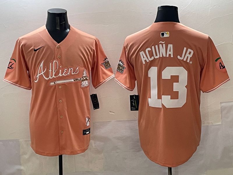 Men Atlanta Braves 13 Acuna jr Orange Five generations Joint Name 2025 Nike MLB Jersey style 1